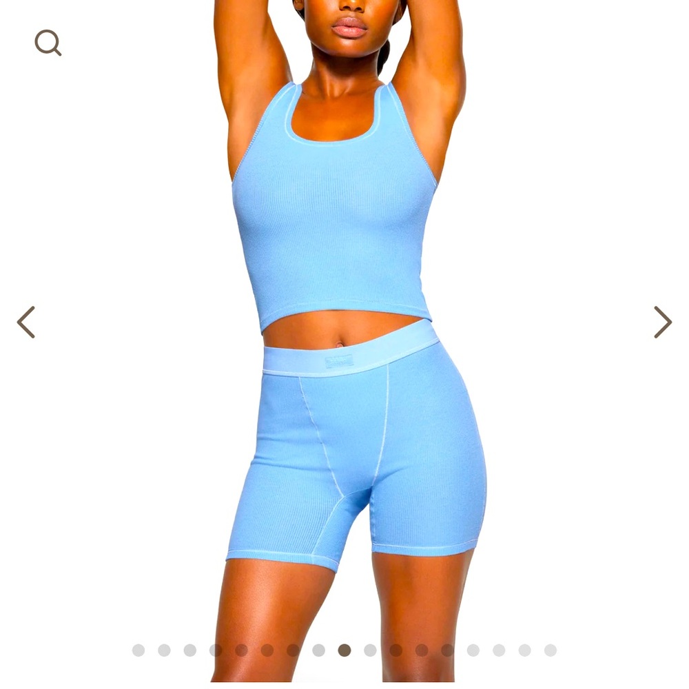 Skims Cotton Rib Tank & Boxer Set IRIS BLUE XS